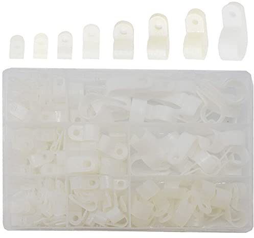 Ruidee 160 pcs Cable Clamp Nylon R-Type Cable Clips Clamp Assortment Kit for 1/8, 3/16, 1/4, 5/16, 3/8, 1/2, 5/8, 3/4 Wire (RJ/White)
