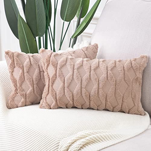Madizz 2er Set Sanft Plüsch Kurze Wolle Samt Dekorativ Zierkissenbezüge Luxus Stil Kissenbezug für Sofa für Schlafzimmer Braun 40x80 cm Rechteckig