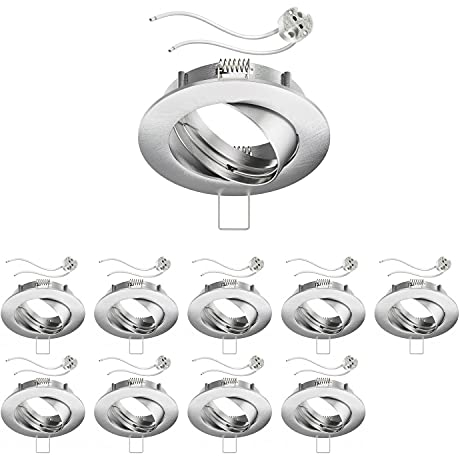 ledscom.de 10 Stück Deckeneinbaurahmen Circ Aluminium Einbaurahmen chrom matt schwenkbar (LED/Halogen/MR16/50mm) inkl. GU5.3 Fassung
