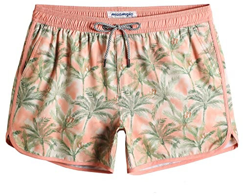 MaaMgic Costume da Bagno Corti Uomo Stile Retro Vintage 4-Way Stretch con Fodera in Mesh Transpirante e Asciugatura Rapida per Vacanze al Mare, Cocco Verde Rosa, XXL