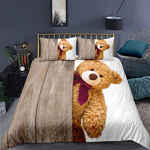 RFFLUX 3D Bär süß Tier Bettwäsche Set 135x200 cm 2teilig mit Reißverschluss Weiche und Angenehme Schlafkomfort Microfaser Bettbezug Kinderbettwäsche mit Kissenbezug 80x80 cm