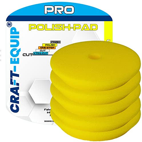 5er Sparpack Craft-Equip PRO Polierschwamm Polierpad mit Klettverschluss Made IN EU (5er Sparpack 150mm DA Polierschwamm Polish GELB)