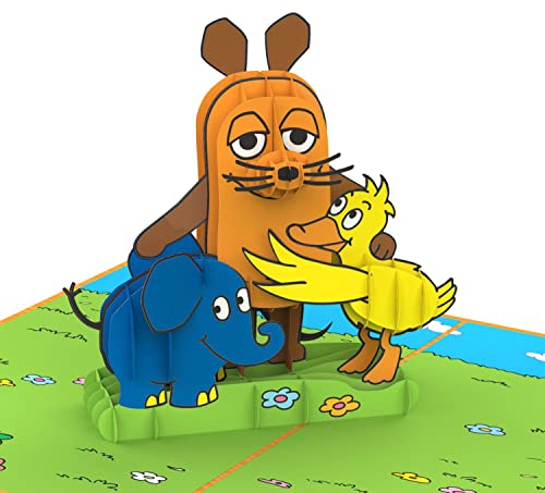 papercrush® x Die Maus Pop-Up Karte „Beste Freunde“ - Lustige 3D Geburtstagskarte mit Maus, Elefant und Ente für Kinder, Handgemachte Glückwunschkarte für Mädchen & Jungen zum Kindergeburtstag