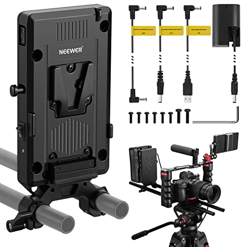 NEEWER V Mount Battery Plate Adapter, Power Supply with 15mm Rod Clamp, PD 65W USB Type C & D Tap Port, Compatible with Canon Sony FUJIFILM BMPCC DSLR Cameras/Camcorders, PS002E