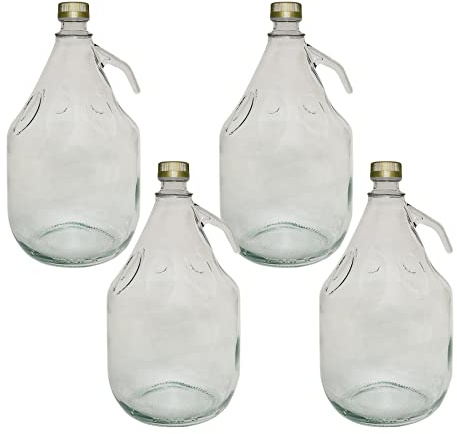 DIAH DO IT AT HOME 4 x 3L Glass Demijohn Fermentation Bottle with Airtight Screw Cap - Clear Empty Carboy Jug for DIY Wine Making, Hard Cider, Mead, Kombucha & Liquid Storage