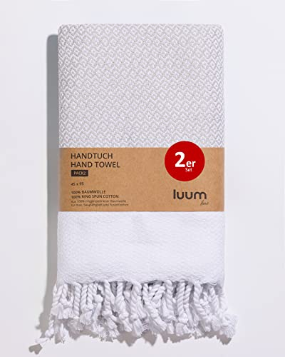 Luum® 2er Hamam Handtücher Set, Sport Handtuch Set, Turkish Towel Set, Haar Handtuch Set, 100% ringgesponnene Baumwolle, schnelltrocknend, fusselfrei, Grau, 45x95, Geschenkset
