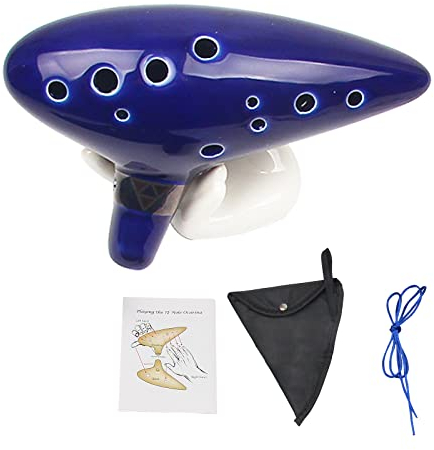 Kitchnexus Okarina Legend of Zelda Ocarina of Time 12 Löcher Alt C Keramik Musikinstrument mit Songbook Nackengurt Tragetasche