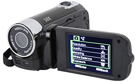 Caméra Vidéo Numérique 1080p, Caméscope DV 16 MP, écran Rotatif TFT 2,7 Pouces Caméra Vidéo Zoom Numérique 16x avec Câble USB (Noir)
