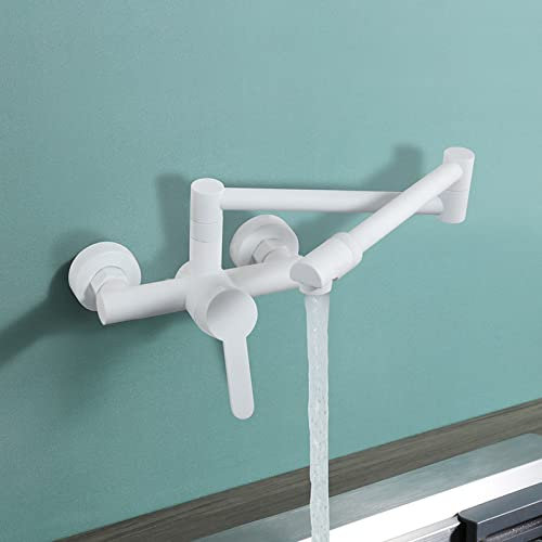 ZYCDP Robinet de Cuisine Mural,Robinetterie de Cuisine Mitigeur Cuisine Rabattable en Laiton,Mitigeur Cuisine à Poignée Unique,Robinet Mitigeur Cuisine Chaud et Froid,Blanc