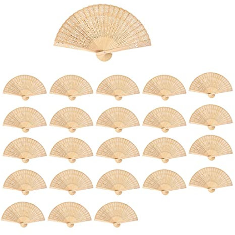 PRATYAHARA Wooden Hand Fan Hand Held Folding Fan with Gift Bags Wedding Favors (Pack of 24)
