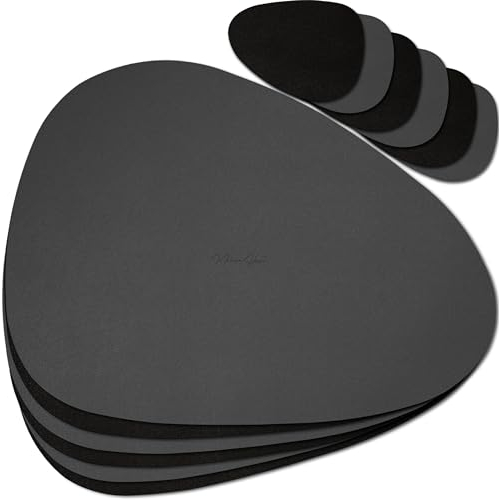 Mahewa® 6er Set Premium Tischset aus Kunstleder - Platzset abwaschbar und wasserdicht - Platzdeckchen Telleruntersetzer in Lederoptik (Dunkelgrau/Schwarz, Oval)