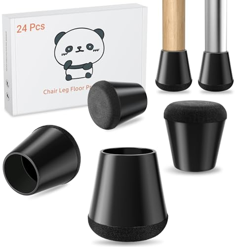 Meldel Protector Patas Sillas 24 Piezas Extra Pequeño - Negro Silicona Protector Sillas Patas con Almohadillas de Fieltro,Eliminan el Ruido y los Arañazos (Circular, 15mm-20mm)