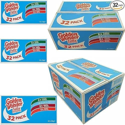 Golden Wonder Fully Flavoured Blue Box Cheese and Onion Salt and Vinegar Smoky Bacon Ready Salted 32pkx25g | by IDEAONIC