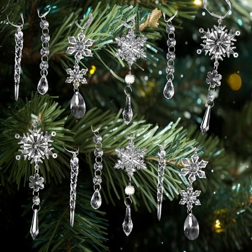 Weihnachtsbaumschmuck, Kristallornamente, Acryl, transparent, hängende Kristalle, Schneeflocke, Eiszapfen, Ornamente, Set für Weihnachtsbäume und Neujahrsparty-Dekoration (Stil A), 18 Stück