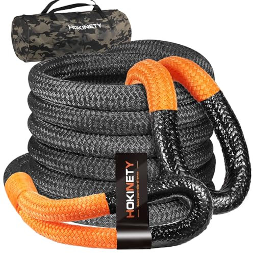 Corde de remorquage Kinetic Recovery : 3,2 cm x 9,1 m, 25 5000 kg, kit de Sangles de remorquage Tout-Terrain très résistantes pour camions, SUV, UTV, ATV, Tracteur, Voiture, Jeep – Noir