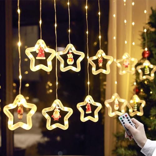 Christmas Window Lights, Warm White LED String Light Fairy Light String Christmas Lights Window with 8 Modes for Xmas Party Bedroom Window Wall Decoration