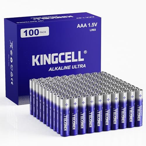 KINGCELL Confezione da 100 batterie AAA triple ad alte prestazioni, batterie alcaline da 1,5 volt a tenuta stagna, durata 10 anni, combinazione di batterie perfetta per vari elettrodomestici