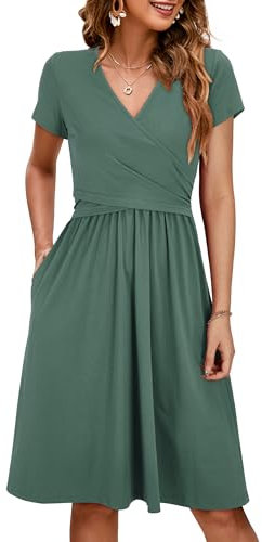OUGES Summer Womens Maternity Dresses V-Neck Midi Sundress Nursing Dress Casual Floral Breastfeeding Dress with Pockets Gray Green