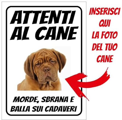 Cartello Attenti al Cane Personalizzato 18x25cm, Made in Italy - Attenti al Cane Targhetta Personalizzabile con Foto, Cartello in Forex Rigido 3mm - Protezione al Raggi UV e Colori Vividi - Morde