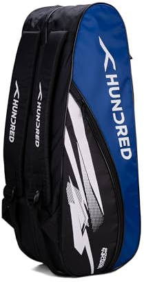HUNDRED Cosmogear Badminton Kit-Tasche (Schwarz/Royal Blau) | Doppelter Reißverschluss | Tasche mit Reißverschlusstasche vorne | Material: Polyester | Gepolsterte Rückengurte | Einfacher Tragegriff