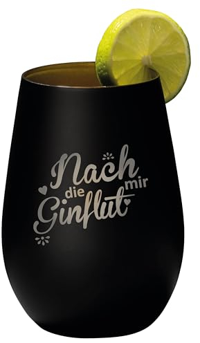 4youDesign Gin Tonic Glas mit Spruch nach mir die GINflut – Geschenk für Männer, Frauen zum Muttertag oder Vatertag – Tumbler-Party-Glas aus Kristallglas – Schwarz-Gold – 465ml