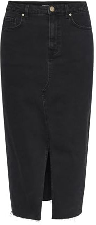PIECES Pcjessie HW Denim Midi Skirt Noos Exp Gonna in Jeans, Nero, Large Donna