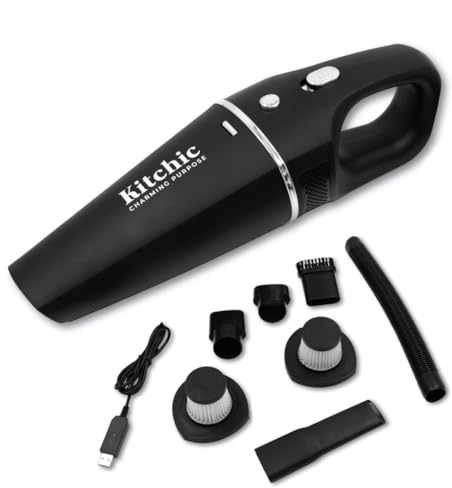 KiTCHIC Aspirapolvere Portatile Senza Fili Wireless, Aspirapolvere Per Auto Comoda-Leggera-Pratica, Mini Aspirapolvere Senza Fili Potente, Aspirabriciole Senza Fili Con 2 Filtri Lavabili Aggiuntivi
