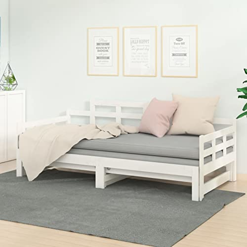 ARKEM Tagesbett Ausziehbar Weiß Massivholz Kiefer 2X(80x200) cm Tagesbett Ausziehbar Sofabett Schrankbett Mit Sofa Ausziehsofa Bettgestell 820348