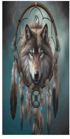 YJWANDO Strandtuch, 3D-Wolf-Traumfänger-Druck, Yoga-Handtuch, Badetuch, schnell trocknend, Reisehandtuch für Strand, Pool, Yoga, Schwimmen, Hand, Gesicht
