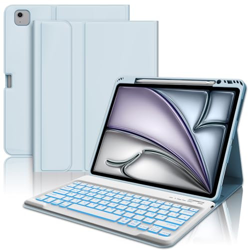 AVNICUD Tastatur für iPad Air 13 2025/2024 (M3/M2) mit Beleuchtung, Hülle mit Tastatur für iPad Pro 12.9 6/5/4/3 Generation QWERTZ Layout Magnetisch Abnehmbarer, Blau