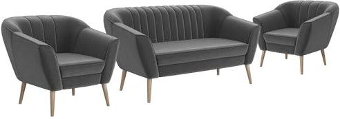 MEBLINI Mini Sofa Set 2-1-1 für Wohnzimmer - Mini Lounge für Vier Personen - Küchensofa - Sofa Klein - Sitzgarnitur - Polstergarnitur - Sofagarnituren - KAIA - 2+1+1 - Dunkelgrau Samt