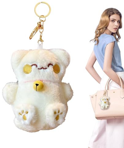 Porte-clés chat porte-bonheur en peluche – Porte-clés en peluche – Portable Lucky Cat Anime Porte-clés en peluche pour sac d'école, sac, blanc, Refer to description