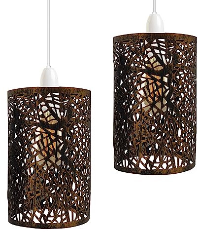 LEDSone Lampenschirm im Metallkäfig-Stil, Industrie-Stil, einfach zu installierender Drahtkäfig-Lampenschirm für den Innenbereich, für Esszimmer, Schlafzimmer, Loft, Flur (gebürstetes Kupfer, 2 Stück)
