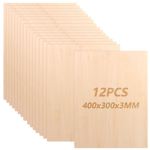 JMIATRY 12 Piezas Madera Contrachapada 3mm, Tablero Madera, Tablero Contrachapado 420X300mm, Tablones De Madera, Tablero Contrachapado Marino Para Carpintería de Bricolaje, Procesamiento Láser