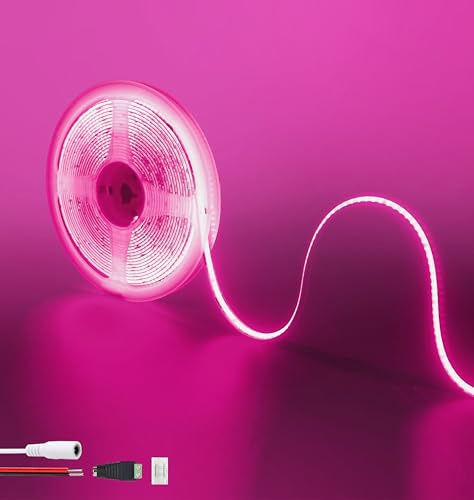Clearhill 12V COB LED Strip Lights 6.56FT / 2M (Keine Stromversorgung), Pink, 320LEDs / M, mit 5521DC weiblichen und roten und schwarzen Drahtschlüsseln, 8mm Breite, IP20