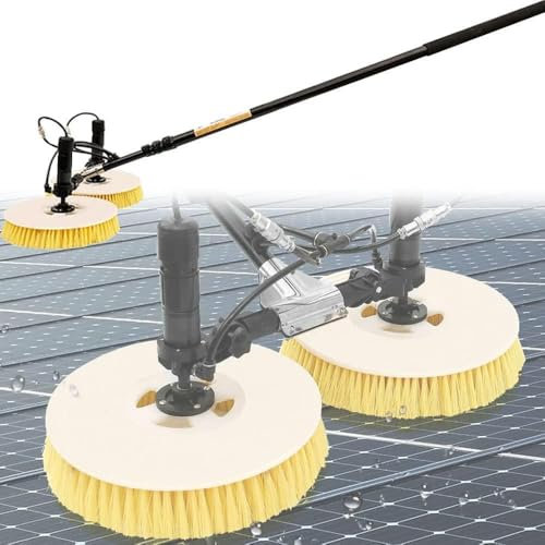 FJYAWEN Brosse Rotative De Nettoyage De Panneaux Solaires, Unité De Nettoyage De Brosse De Panneau Solaire Rétractable avec Brosse Rotative pour Le Nettoyage Extérieu,3.5m