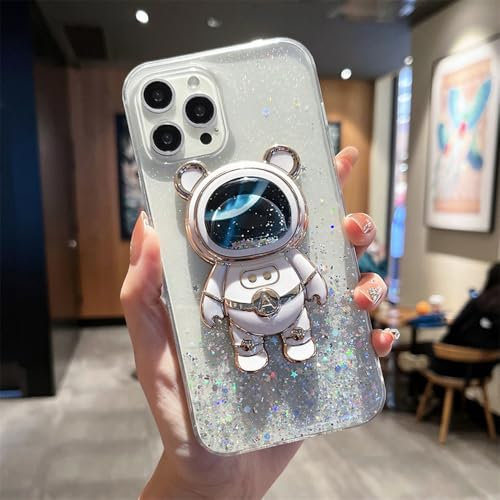 LIFEKA Transparente Treibsand-Glitzer-Astronautenhülle für iPhone 14 12 13 11 Pro Max XS X XR 7 8 Plus 14Plus 13mini 12mini glänzende Hülle, weiß transparent, für iPhone 12Mini