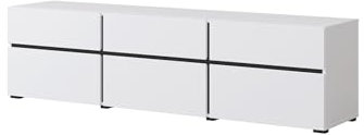 PRICE FACTORY Meuble TV 180cm Coloris Blanc et Noir Collection Havana. Meuble Design avec 3 Portes et 3 tiroirs.