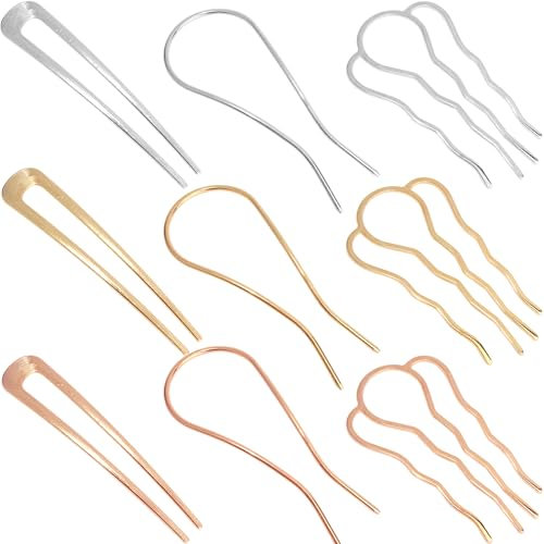 FloralGrace 9 Stück Französische Haarnadeln für Frauen, Gold, Silber und Roségold, U förmige Haargabeln für Hochsteckfrisuren, Metall Haarforke mit Kamm, Anti Rutsch