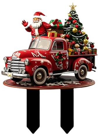 Acryl 2D Rentier Figur Weihnachtsstecker, Weihnachtsmann Figur Schlitten Deko, Gartenstecker Weihnachten Deko Draußen, Weihnachtsdeko Aussen Figuren, Weihnachtsfiguren Gartendeko