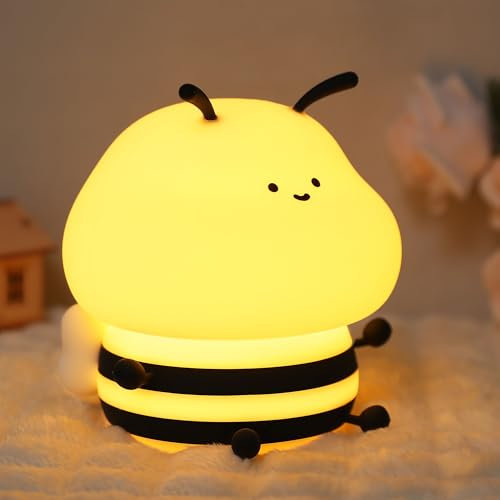 YuanDian Biene Nachtlicht mit 9 Lichteffekten, Süßes Bee Lampe für Kinder, Dimmbar und Wiederaufladbare Silikon Kinderzimmer Bienen Nachtlicht, Geschenk für Kinder und Babys