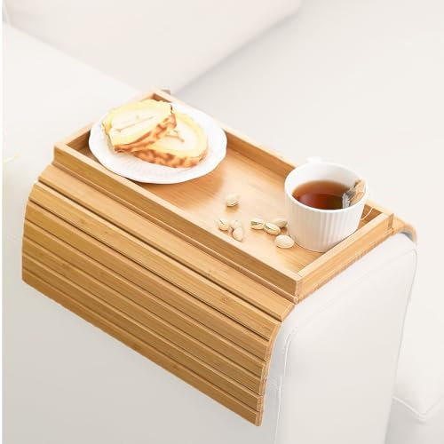 Bandeja Sofa Bandeja de Sofá de Madera Mesa Plegable Sofa Mesa de Brazo de Sofá Plegable Mesa Auxiliar Sofa con Base Antideslizante Bandeja para Sofá de Madera Flexible Fácil de Limpiar