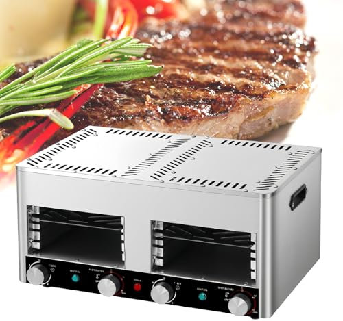 Kommerzieller Broiler für den Innenbereich-4/8-Lagen-Grill | mit 10-Minuten-Zeiteinstellung und 800℃ Temperatureinstellung,Steakofen,kommerzieller Elektroofen mit Tablett & Grill & Griff,B-110V