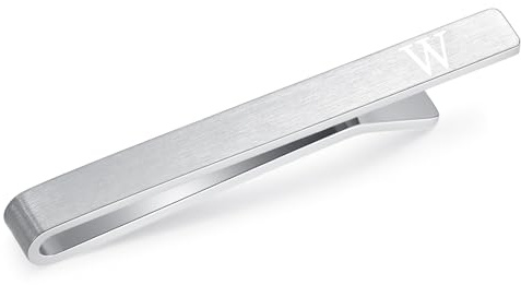 HONEY BEAR 2.12inch Herren Briefe Initialen Krawattennadel Krawattenklammer für Normale Krawatte Tie Clip，Gebürstetes Silber,5.4cm (W Upgrade mit Box 5.4cm)