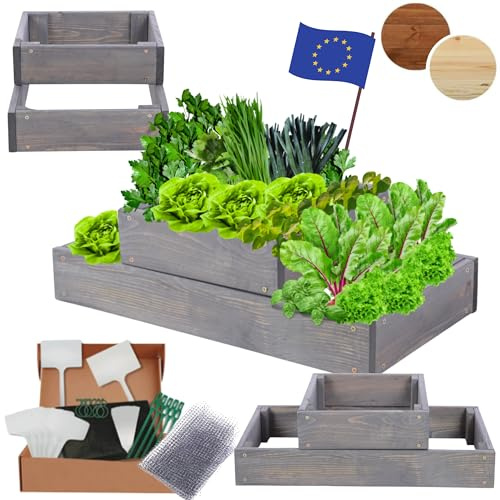 MODO24 Hochbeet Holz, Blumenkasten, Gartenbeet, 18x60x30cm, Grau | Robustes Kräuterbeet & Pflanzbeet aus Kiefernholz, Dekoratives Blumenbeet & Gartenbeet für Garten, Balkon & Terrasse