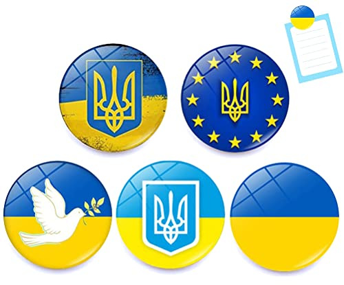 Wudaizhi 5 Stück Kühlschrankmagnet Ukrainischer Flagge, 25 Mm, Rund, Unterstützt Die Nationalflagge Der Ukraine, Glas, Magnetischer Kühlschrankaufkleber, Friedensaufkleber