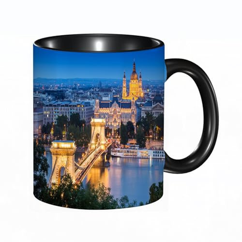 HRRASFAZF Tasse Kaffeetassen,Große 330ml Mit Henkel 100% Handbemalt kaffeebecher porzellan,Blick auf die Innenstadt von Budapest über die Donau, wunderschöne Stadtlandscha,Frauen,Jahrestag,Muttertag