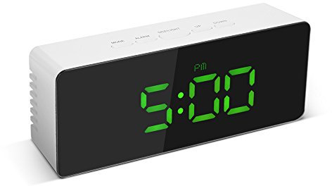 Horloge numérique LED miroir USB et piles 12h/24h °C/°F Réveil avec fonction snooze Luminance LED réglable Vert