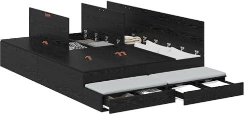 vidaXL Stauraum Bettgestell Schwarzes Eichenholz 140X190 cm Holzwerkstoff Viel Stauraum Modernes Design Einfache Montage Indoor Schlafzimmermöbel Stilvoll Erwachsene Kompakt Langlebig Montage