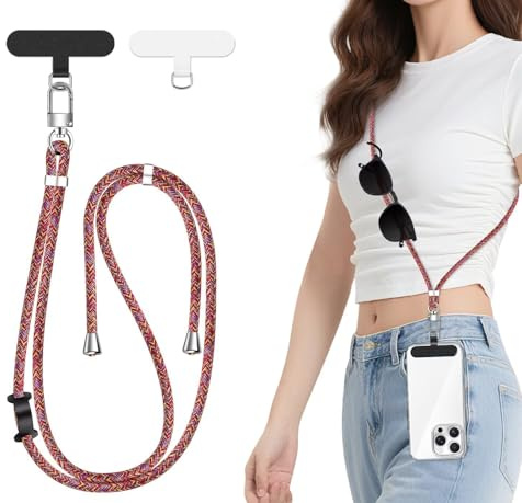 ivoler Handykette Verstellbar Handyband Universal, mit 2 Stück Patch und Robuste Haken mit alle Smartphones zum Aufhängen von kabellosen Kopfhörern, Schlüsseln, Sonnenbrillen usw -Rot